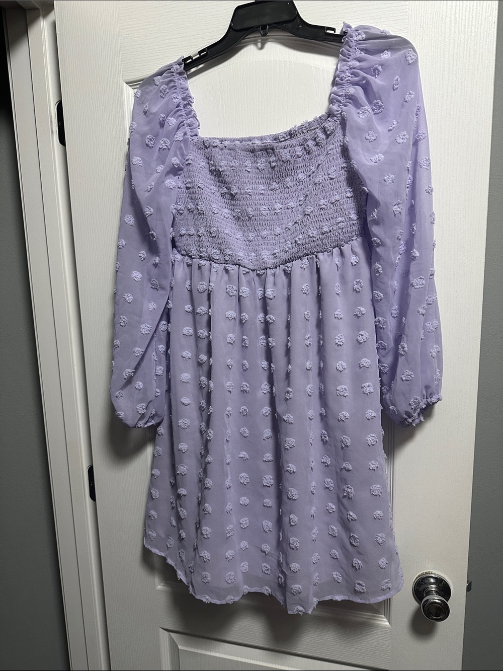 Lilac Swiss Dot Smocked Babydoll Dress
